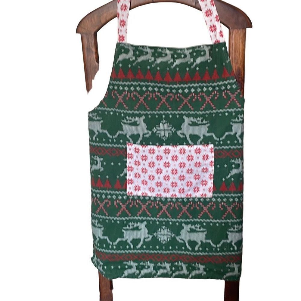 Holiday Cooking Apron - Reindeer Candy Canes Snowflakes and Christmas Trees OS